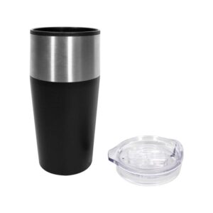 regalospro.cl-mug-black-tmb164-01 Mug black de acero inoxidable con franja de color negro y tapa transparente a un costado