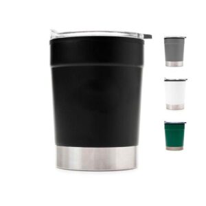 Mug ONLY, exterior de acero inoxidbale. Incluye tapa transparente. Disponible en negro, gris, blanco y verde