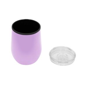 Mug térmico UMA en color lila, Interior de plástico y exterior acero inoxidable 201. Con tapa transparente con seguro a un lado