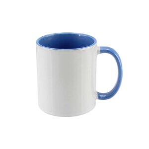 tazón Cerámico Bicolor Sublimable 350 ml, con Recubrimiento ORCA COATINGS® para resultados de calidad. Exterior blanco e interior y asa de color azul