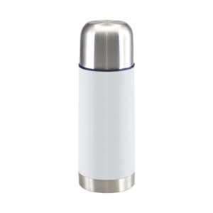 Termo sublimable 350ml de acero Inoxidable. Formato individual, apto para líquidos frios y calientes. Con tapa rosca con acabado metálico en el exterior.