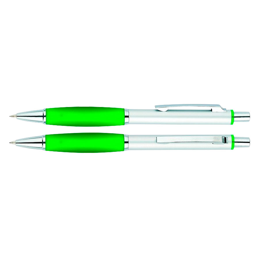 Bolígrafo aluminio WINNER para regalos publicitario, con gripa de color verde y terminales cromados.