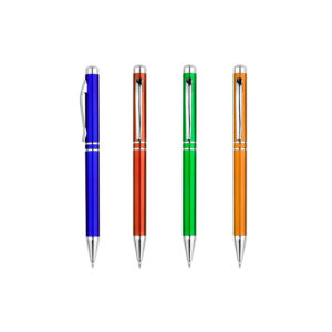 BP03 Bolígrafo Plástico Prime. Cuerpo de color metalizado. Escritura azul. Colores disponibles: Azul, Rojo, Naranjo, Verde, Cobre