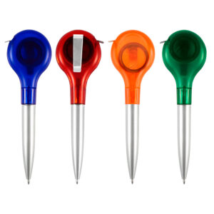 BP13 Bolígrafo con Huincha de Medir. Con huincha de medir de 1 mt. Escritura azul. Colores: azul , rojo, verde, naranja.