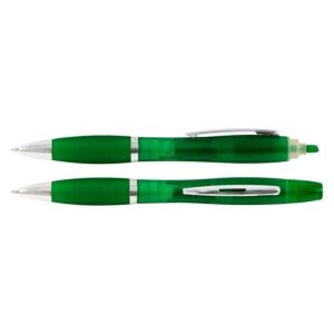 Bolígrafo Wind Color con escritura azul y punta de resaltador fluorescente en color verde