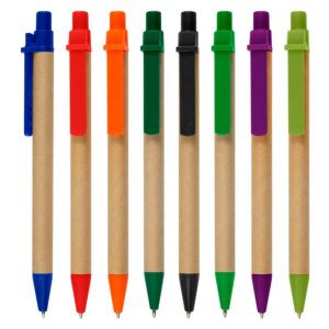 Bolígrafo Ecológico. modelo COMPO de Cartón Reciclado con terminales de plástico de color PET biodegradable. Colores: Azul, Rojo, Naranjo, Verde, Negro, Verde Claro, Morado, Verde Pistacho