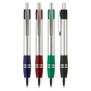 BP06 Bolígrafo Plástico Active. Metalizado "Active". Con goma anti-deslizante de color. Escritura Azul. Disponible en azul, rojo, verde y negro