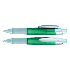 www.regalospro.cl-boligrafoPlasticoDiscovery-bp12-verde Bolígrafo plástico Discovery con cuerpo semi translúcido de color verde y detalles en plata
