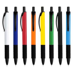 BP07 Bolígrafo Plástico New York. Cuerpo color, sólido y terminales negros. Escritura azul. Colores: blanco , azul, rojo, naranjo, amarillo, verde, negro, celeste.
