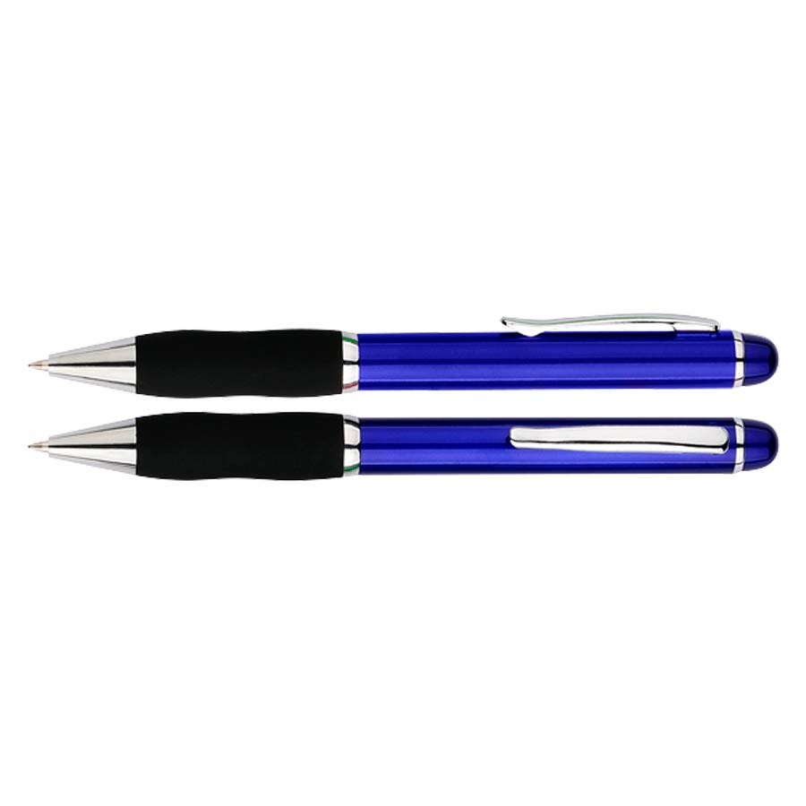 Bolígrafo Plástiuco Qasar Color. Con cuerpo de color metalizado. Escritura azul. Color azul
