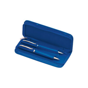 Set de escritura Finit con bolígrafo y portaminas en estuche de símil cuero color azul