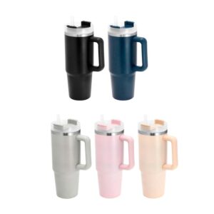 Mug térmico magno de acero inoxidable, con tapa antiderrames y bombilla transparente. Disponible en negro, azul, gris, rosa, beige