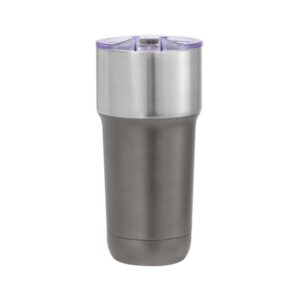 regalospro.cl-mugTorch-tmb353-gris Mug térmico TORCH 600ml. Hecho de acero inoxidable con tapa antiderrames. Con capa de pintura POWDER COAT de color gris y franja de acero inoxidable.