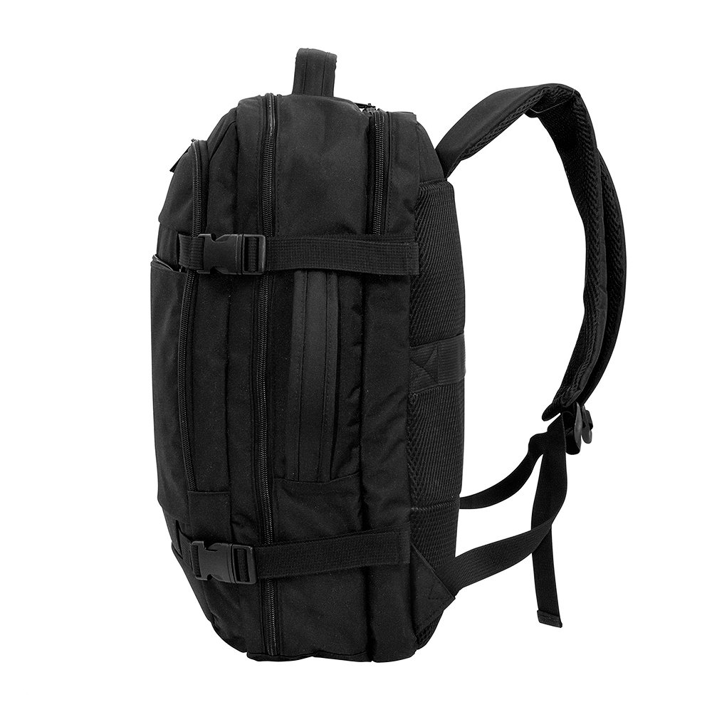 Detalle lateral de la mochila MUNICH carry on, 20 litros con porta notebook de hasta 17 pulgadas.