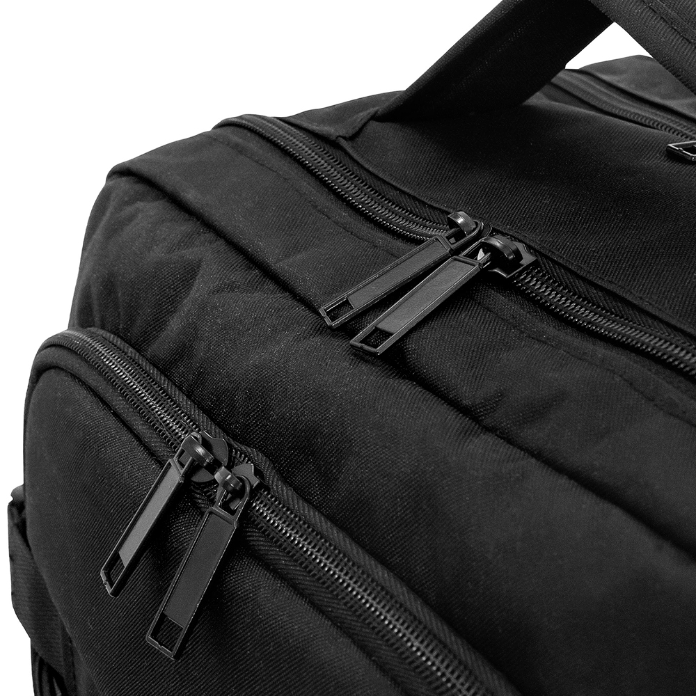 Zoom del cierre de la mochila MUNICH carry on, 20 litros con porta notebook de hasta 17 pulgadas.