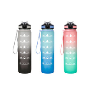 La botella deportiva motivacional GRAF con efecto degradado, con contador de tiempo y medidor, gris/negro, celeste/azul y rosa/aguamarina