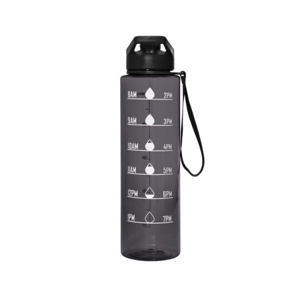 La botella deportiva motivacional BORG en color negro con acabado traslucido, con contador de tiempo