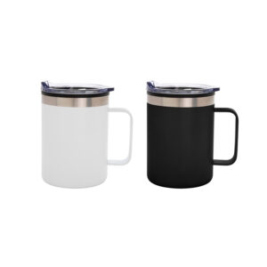 Dos Mug térmico DIANA, con tapa transparente a presión y asa. De color blanco y negro