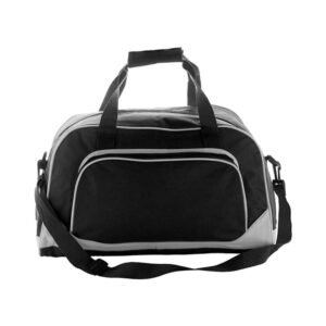 Bolso multiusos corporativo de poliéster 600D con bolsillo exterior, asas reforzadas y bandolera ajustable. Negro.