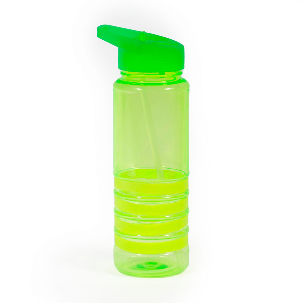 Botella plástica libre de BPA de 750 ml con cintas de silicona de colores y sistema antiderrame para regalo corporativo. Verde