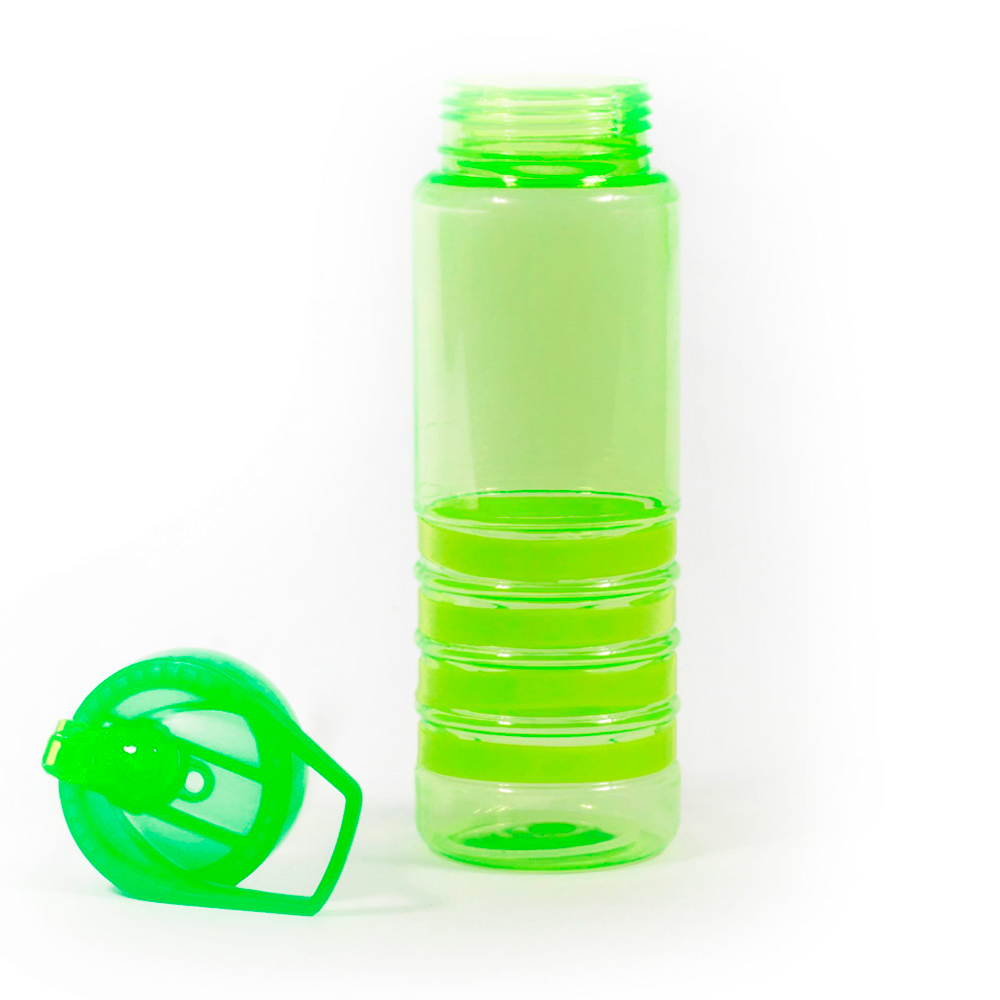Botella plástica libre de BPA de 750 ml con cintas de silicona de colores y sistema antiderrame para regalo corporativo. Verde