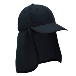 Gorra corporativa CIMA negra con cubre cuello y visera plegable, ideal para trabajos outdoor y protección solar, SKU RP348