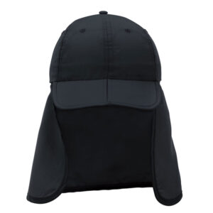 Gorra corporativa CIMA negra con cubre cuello y visera plegable, ideal para trabajos outdoor y protección solar, SKU RP348