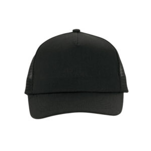 Gorra corporativa TRAC negra de 5 paneles con visera de algodón y malla poliéster, ajustable, SKU RP347