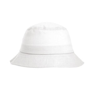 Gorro pescador corporativo blanco de algodón con ala ancha, ideal para regalos promocionales y eventos outdoor, SKU RP349