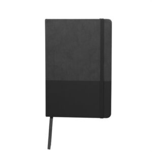 Libreta corporativa GAM con tapa de poliuretano bicolor, hojas rayadas y cierre elástico, ideal para regalos empresariales