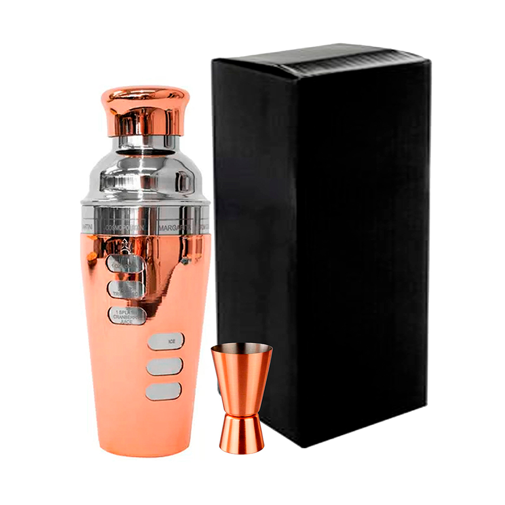 Set coctelera Barrista de acero inoxidable de 500 ml con medidor, ideal para preparación de cócteles y regalo corporativo premium.