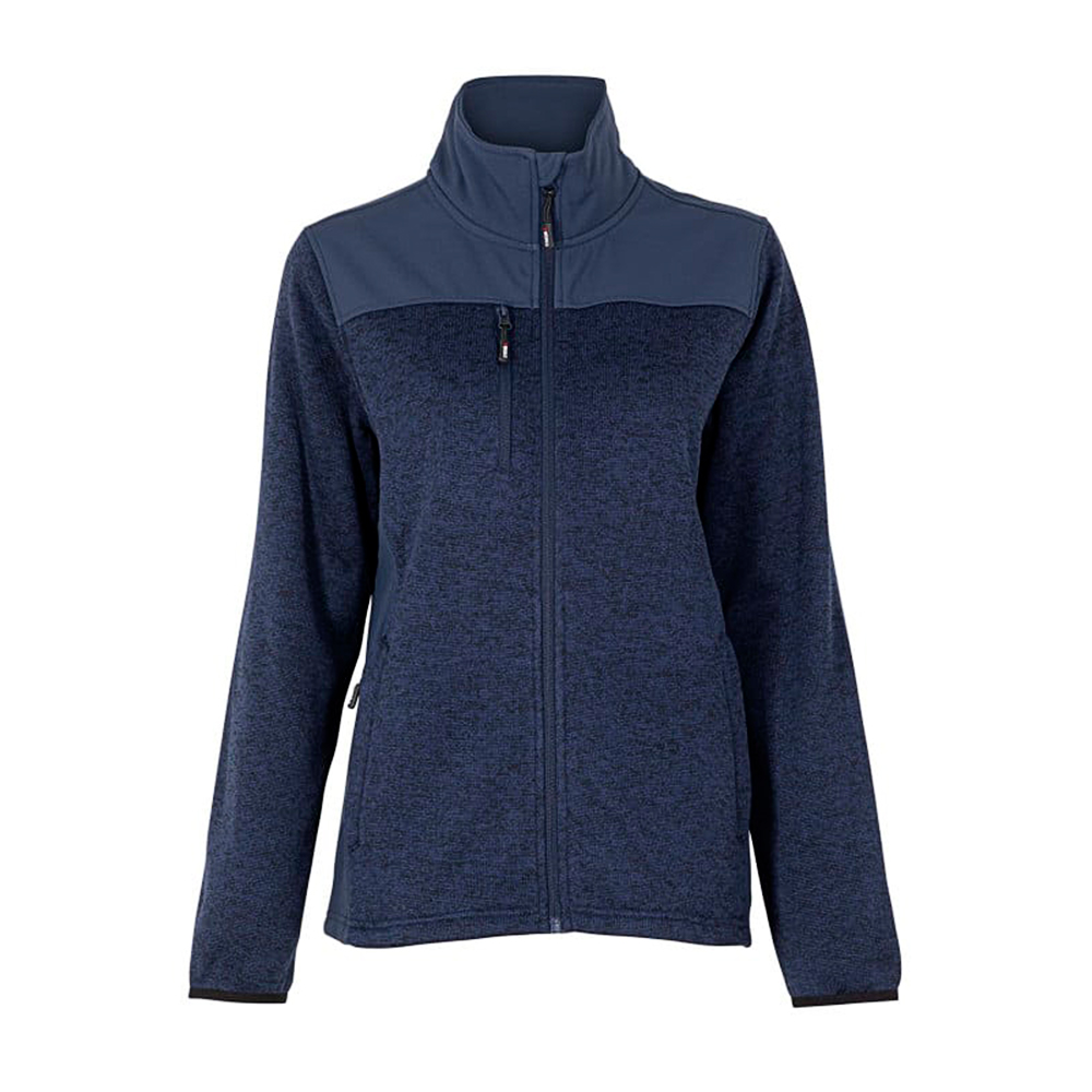 Chaqueta knit fleece mujer con bolsillos con cierre y tejido repelente al agua, color azul.