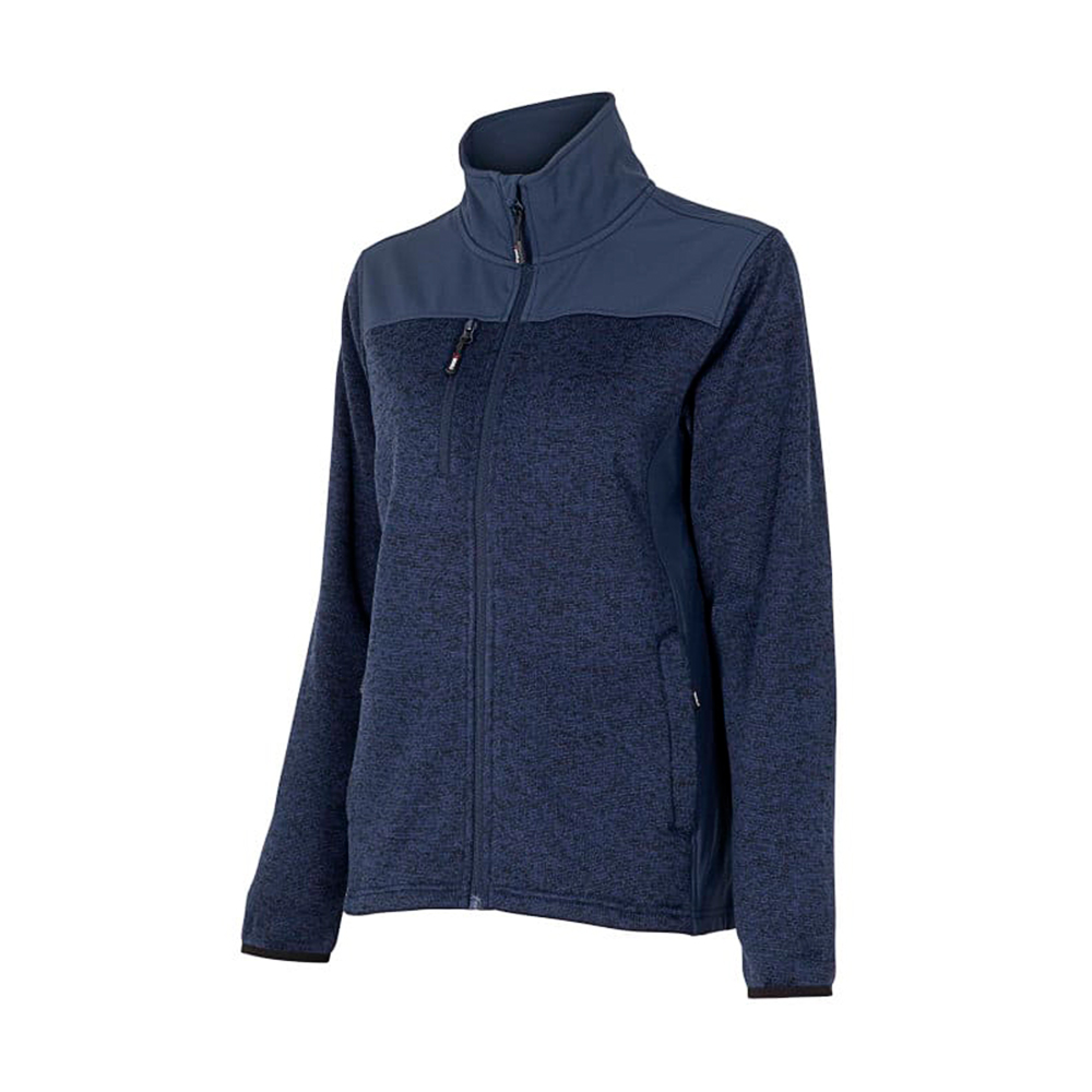 Chaqueta knit fleece mujer con bolsillos con cierre y tejido repelente al agua, color azul.