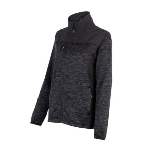 Chaqueta knit fleece mujer con bolsillos con cierre y tejido repelente al agua, color negro.