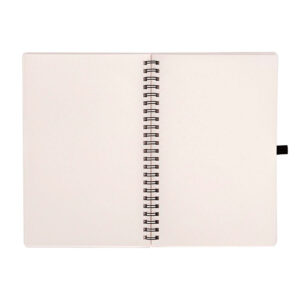 Cuaderno A5 YELLOWSTONE de papel de piedra con espiral lateral y soporte para bolígrafo. Interior.