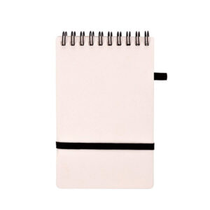 Libreta A6 YOSEMITE de papel de piedra con espiral superior, cinta elástica y soporte para bolígrafo.