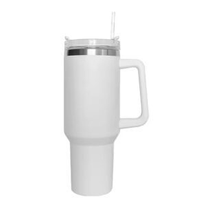 Mug térmico de acero inoxidable de 1200 ml con tapa antiderrame y bombilla, ideal como regalo corporativo. Blanco