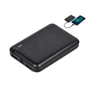 Power bank portátil Boost negro de 5000 mAh con doble salida USB y carga rápida.
