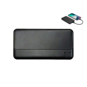 Power bank Crux negro de 10.000 mAh con doble salida USB e indicador LED de carga.
