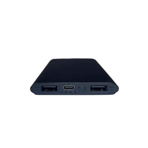 Power bank Odeon negro de aluminio, ultradelgado, con 4000 mAh y doble salida USB.