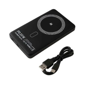 Power bank Tron negro ultradelgado con carga rápida Tipo-C y carga inalámbrica.
