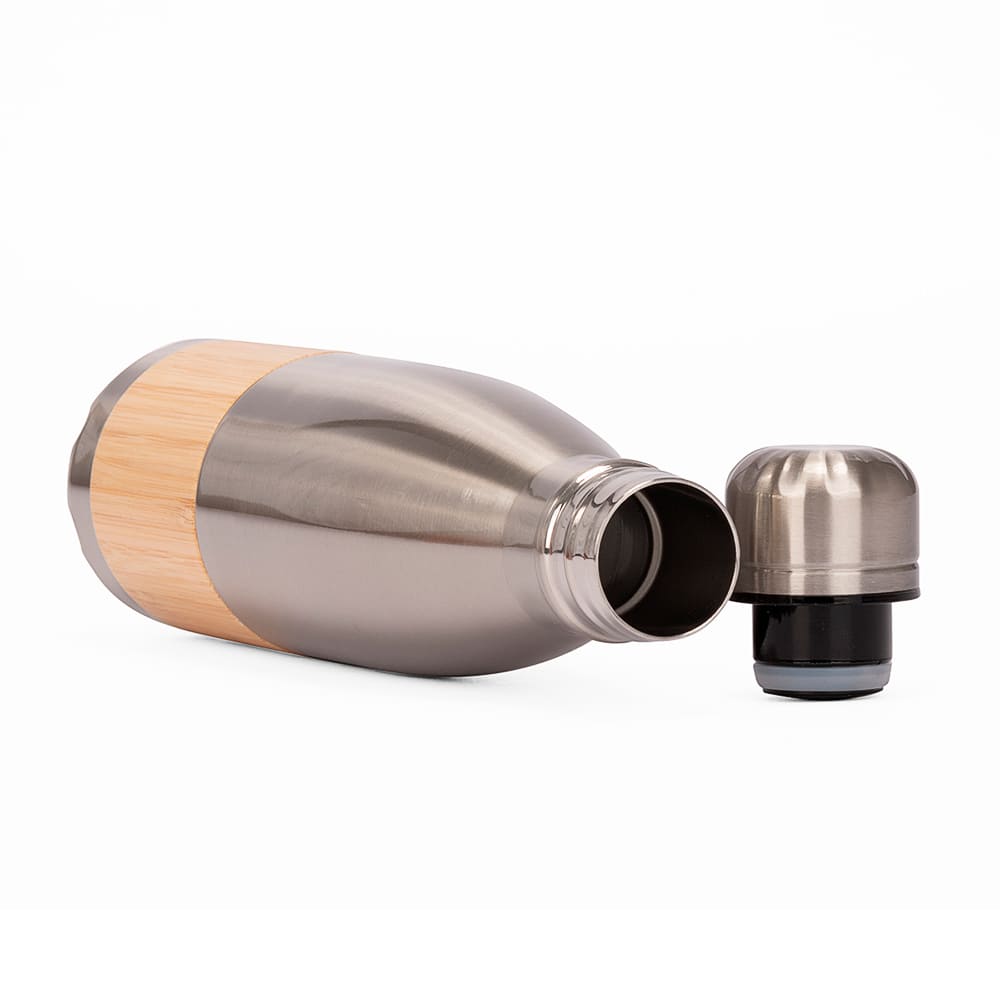 Interior de la botella ESTOCOLMO de acero inoxidable y bambú 500 ml, color plateado.