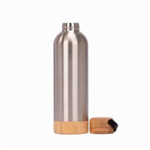Botella térmica SIBERIA de acero inoxidable y bambú 550 ml, gris.