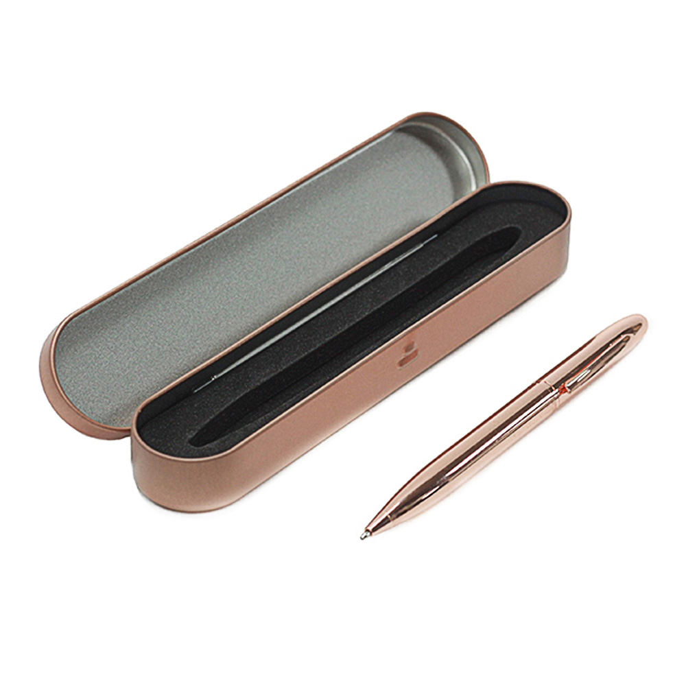 Caja metálica cobrizada para bolígrafo ejecutivo.