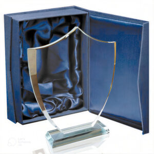 Galvano de cristal escudo de 12 mm para reconocimiento empresarial.