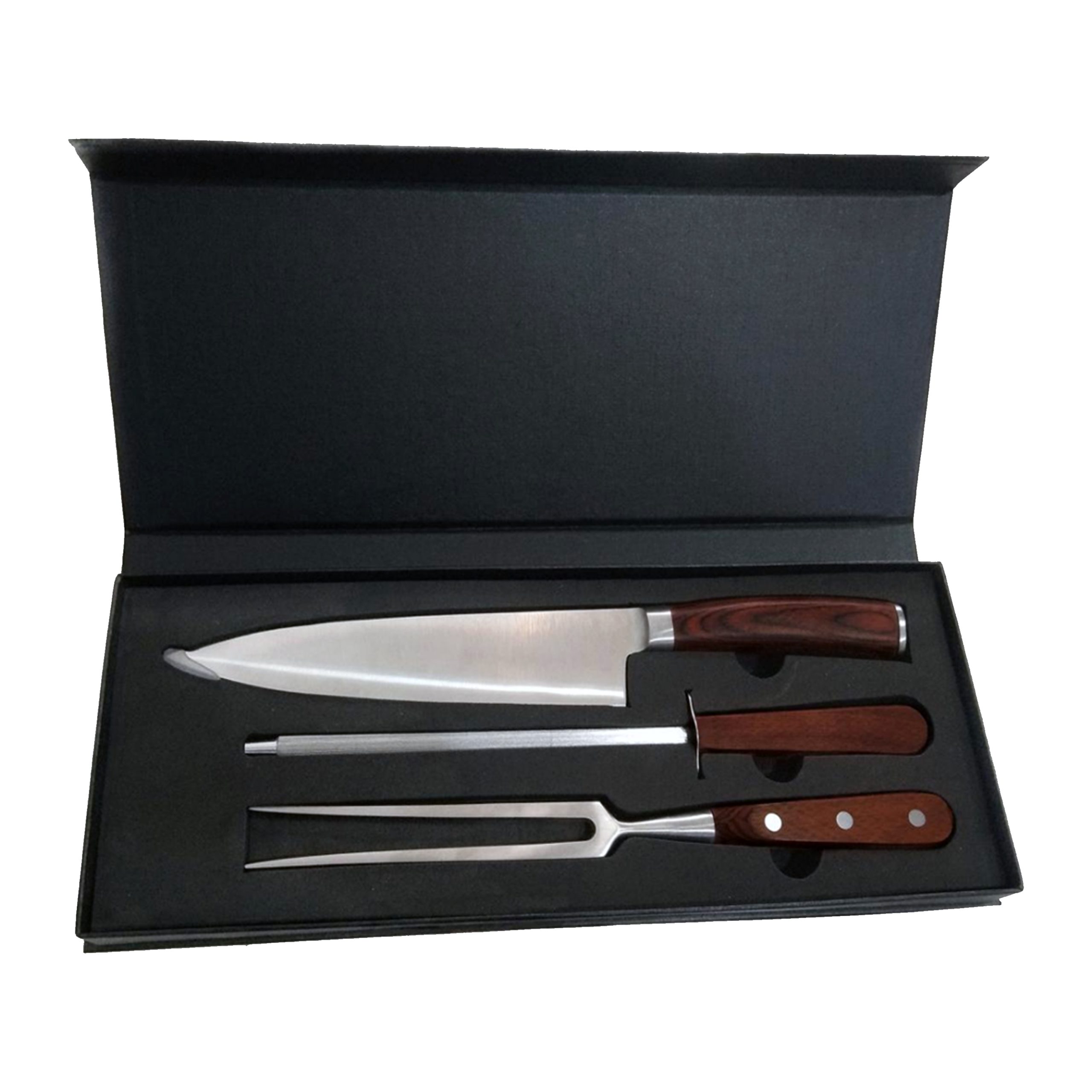 Juego de cuchillos de 3 piezas con estuche compacto.