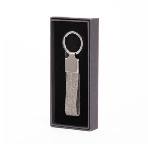 Llavero GAIA de acero inoxidable y RPET reciclado para regalo corporativo. Color gris.