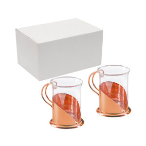 Set de 2 tazas para café encobrizadas con base metálica.