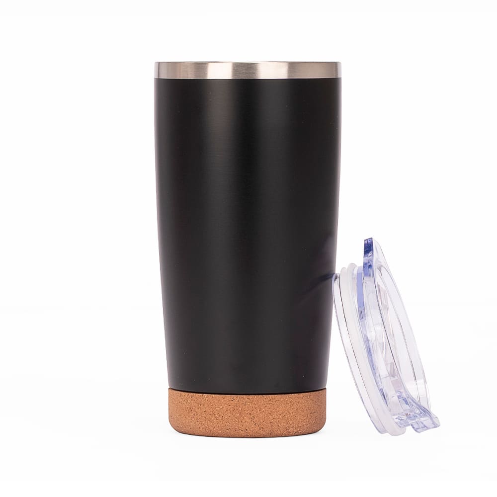 Vaso térmico LUGANO de acero inoxidable con base de corcho 500 ml negro.