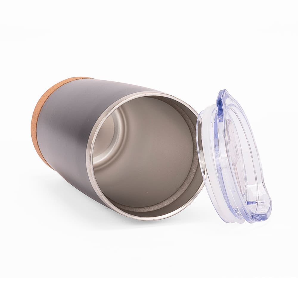 Interior del vaso térmico LUGANO de acero inoxidable con base de corcho 500 ml negro.